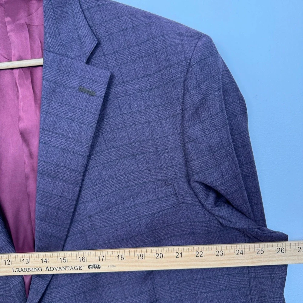 Hart Schaffner Marx Chicago Fit Suit Mens 52L Plum Purple Glen Plaid Wool USA